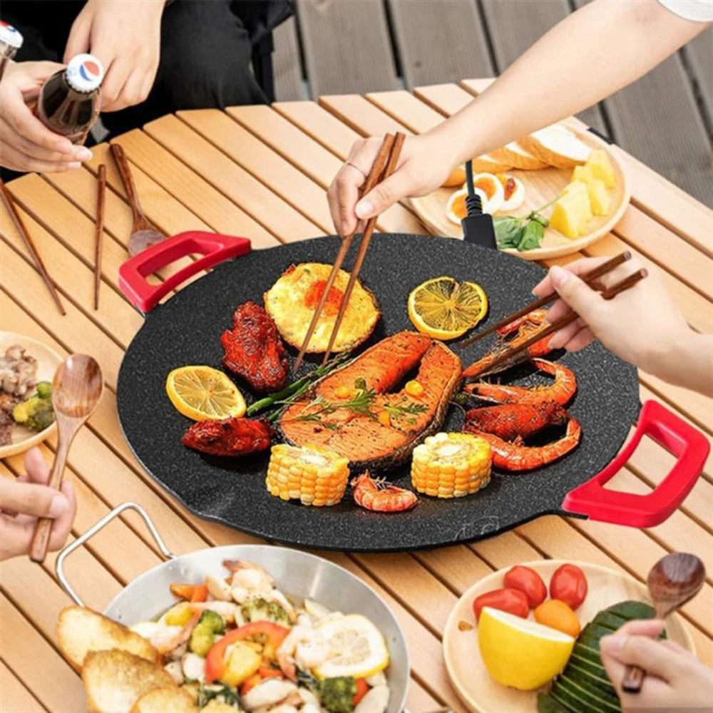 -ESTR Electric Griddle Smokeless Electric BBQ Grill Baking Trays Nonstick Cooking Griddle Pan Pancake Maker EU Plug