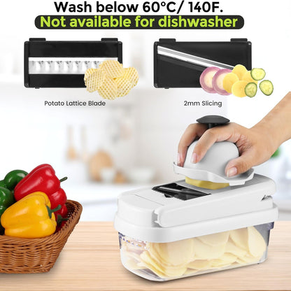 Vegetable Chopper,12-In-1 Multifunctional Food Chopper,Professional Onion Chopper with 7 Blades,Vegetable Cutter with Container for Salad,Potato,Carrot,And Garlic; Essential Kitchen Tool (White)